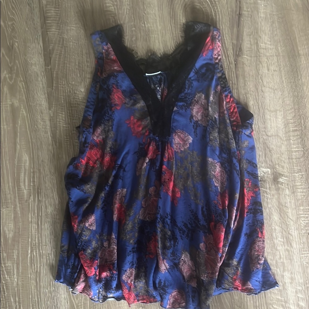 Free People Asymmetrical Blue and Red Camisole